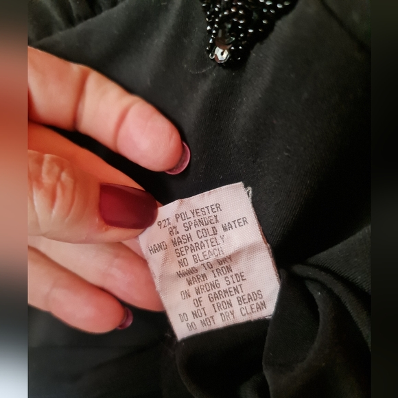 Rabbit Rabbit Rabbit Designs Beaded V Neck 3/4 Sleeve Black Knit Top EUC Size 12 - Picture 3 of 7